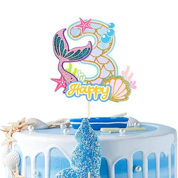 1-9 Топпер для торта с номером хвоста русалки С Днем Рождения, Топпер для кексов, принадлежности для выпечки в душе ребенка, украшение торта для свадебной вечеринки