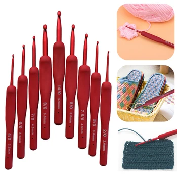 1 шт. крючки для вязания крючком 2 мм-6 мм Красная спица Силиконовая ручка Алюминиевые иглы для вязания крючком Для плетения, Шитья, инструмент для вязания