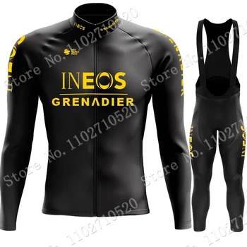 Team Ineos Grenadier 2023 Золотой Комплект Велосипедной майки с длинным рукавом, зимняя одежда для велоспорта, куртка для шоссейных гонок, костюм MTB Maillot
