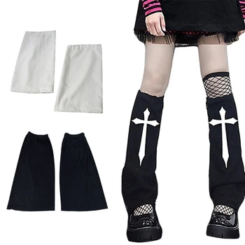 Женские носки в готическом стиле панк до икр в стиле харадзюку в стиле хип-хоп, черные, белые Гетры с принтом Лолиты с перекрестным Мечом, чехлы