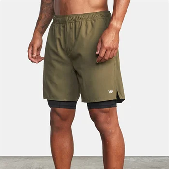 Летние спортивные шорты европейского размера 2 в 1, мужские тренировочные быстросохнущие дышащие эластичные шорты, повседневные брюки с эластичной талией