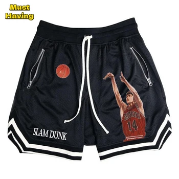 Мужские спортивные шорты в стиле аниме с принтом Slam Dunk, Летние мужские шорты для бега трусцой, баскетбольные шорты для фитнеса, дышащие спортивные шорты