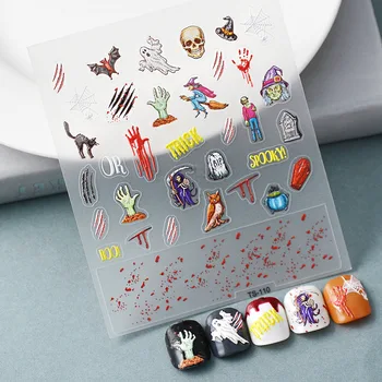 Сова, летучая мышь, Алый Призрак, Полный хоррор-триллер, 5D, мягкая рельефная самоклеящаяся наклейка для дизайна ногтей, 3D Наклейки для маникюра