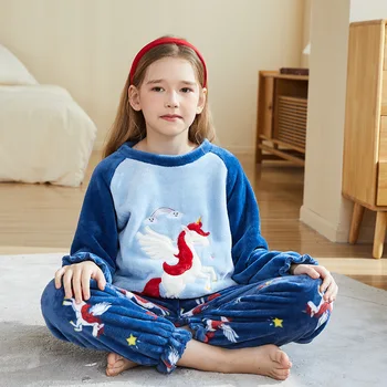 Флисовая одежда для девочек-подростков, детские Рождественские пижамы, комплект пижам для мальчиков, домашняя одежда для малышей, зимняя пижама с мультяшным единорогом